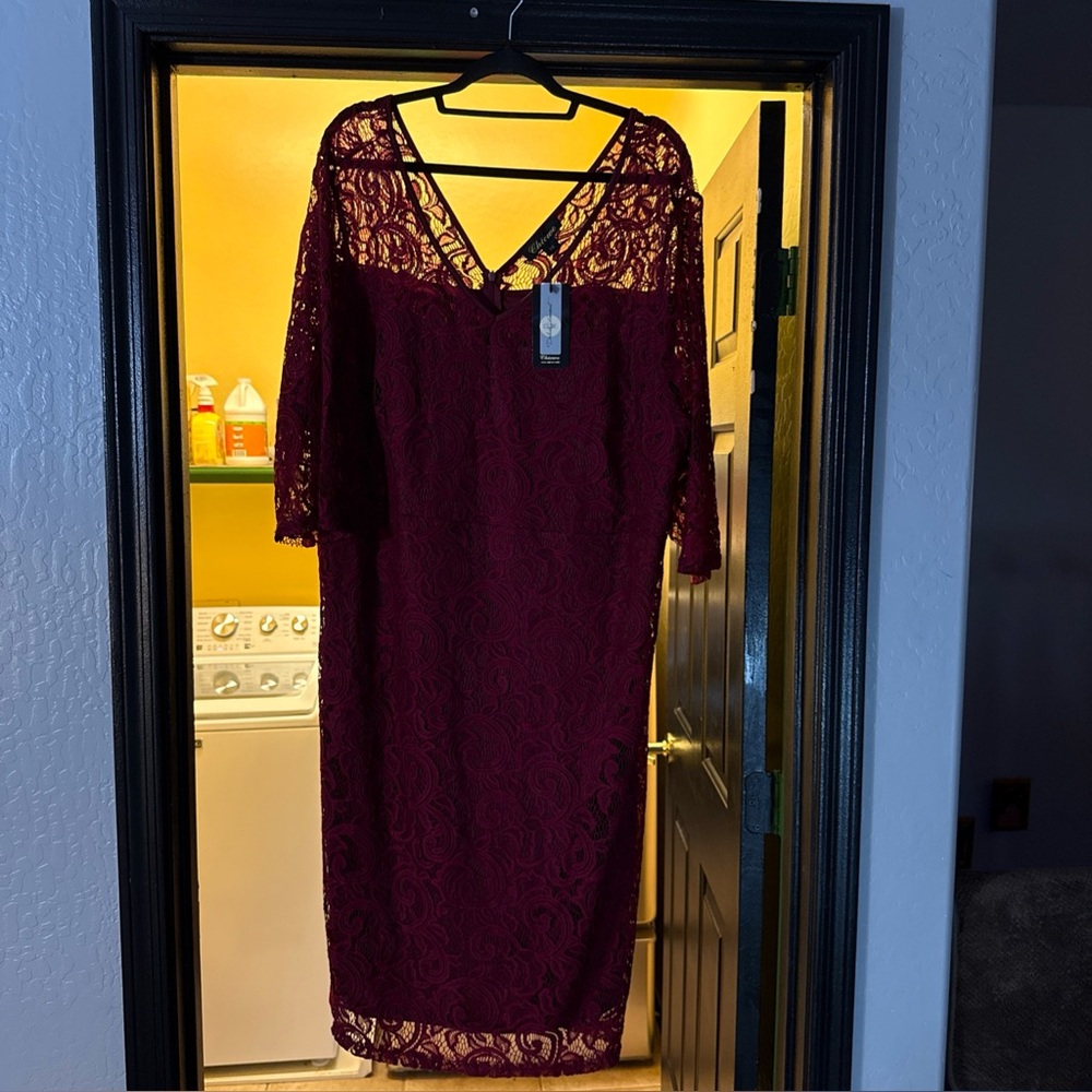 Chicwe Women’s Guipure Lace Cocktail Party Dress Red Size 3X NWT